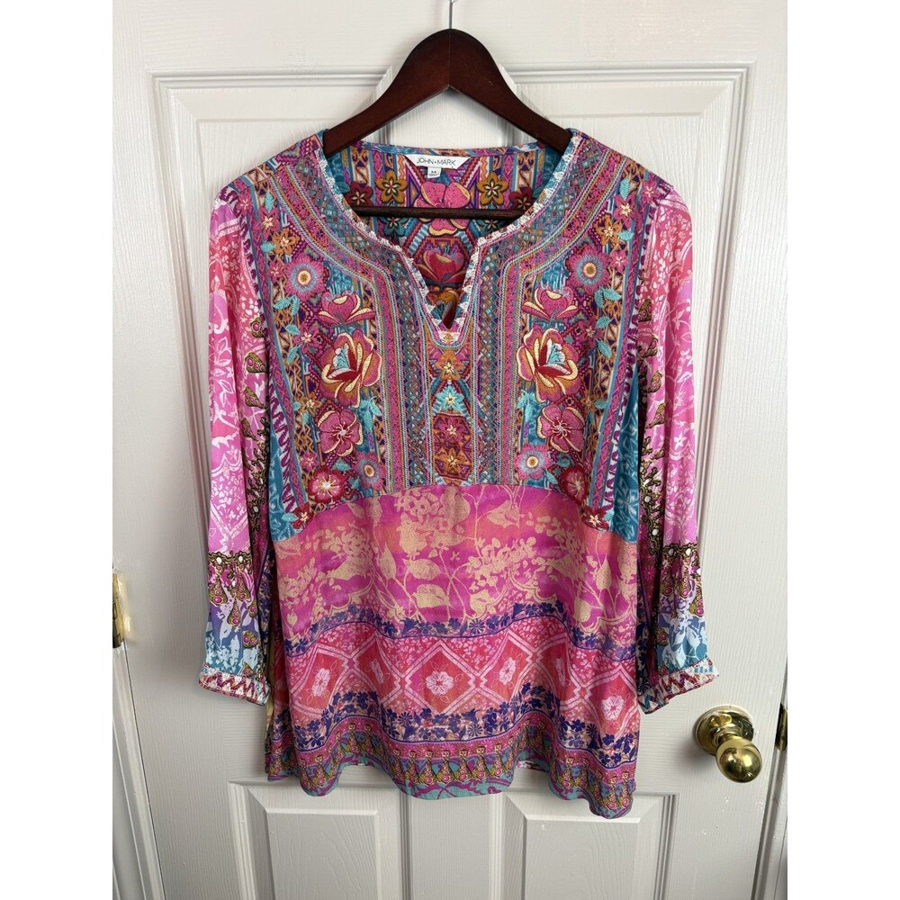 Colorful Floral Boho Women’s Top - Pink Multi